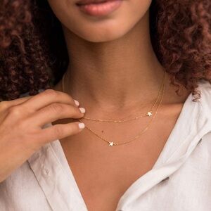 Jennifer Zeuner Star Double Necklace Gold Layered Chain NEW